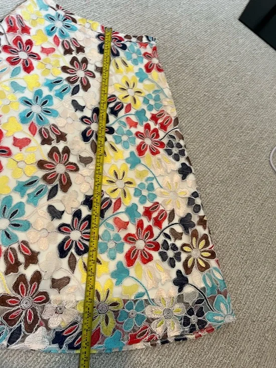 Anthropologie Eva Franco Floral Embroidered Midi Skirt Sz 10 A-Line Mesh Overlay - Picture 15 of 16